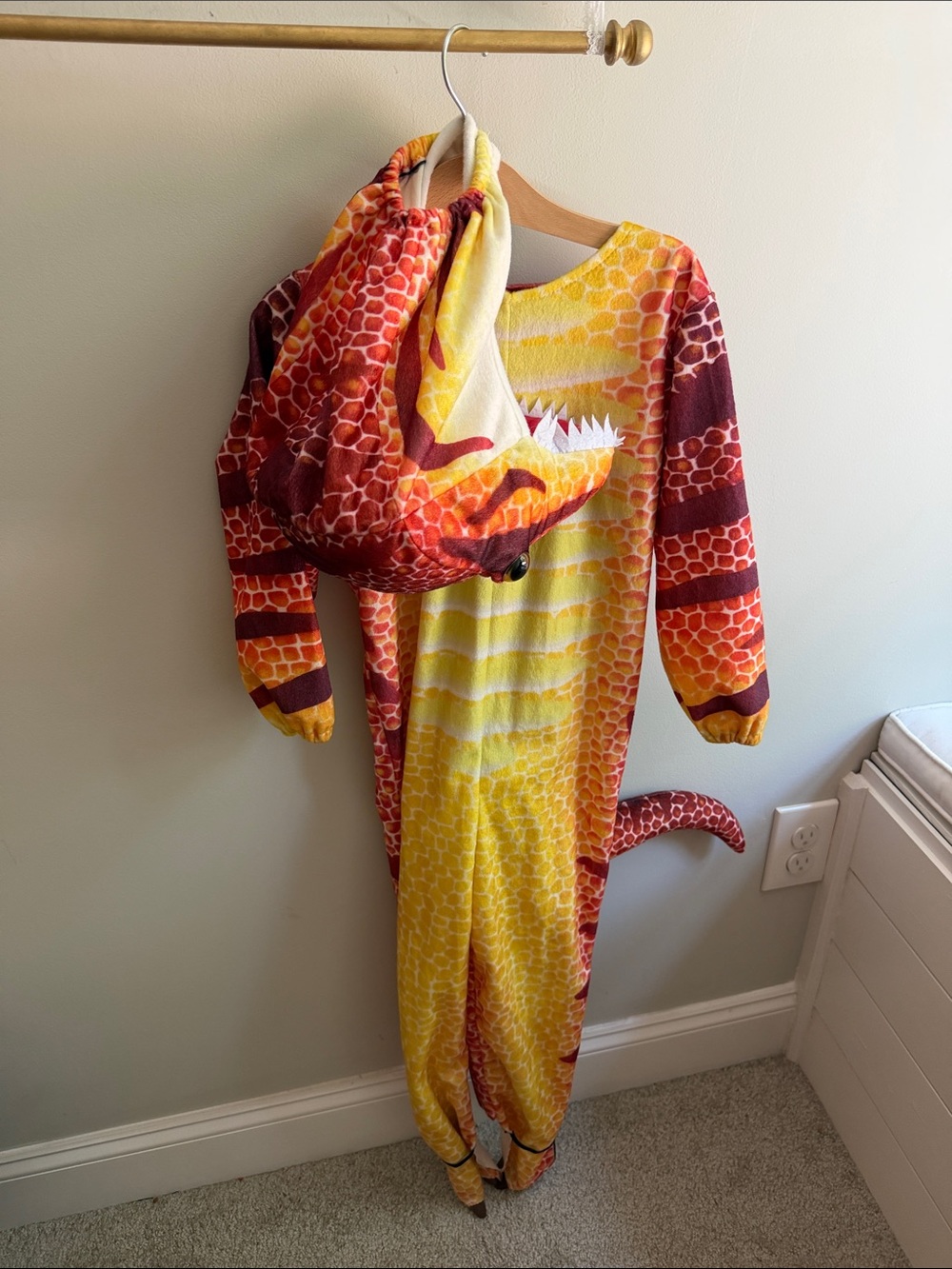 Yellow & Red Dragon/T-rex Costume Onesie with Hood 4-5T